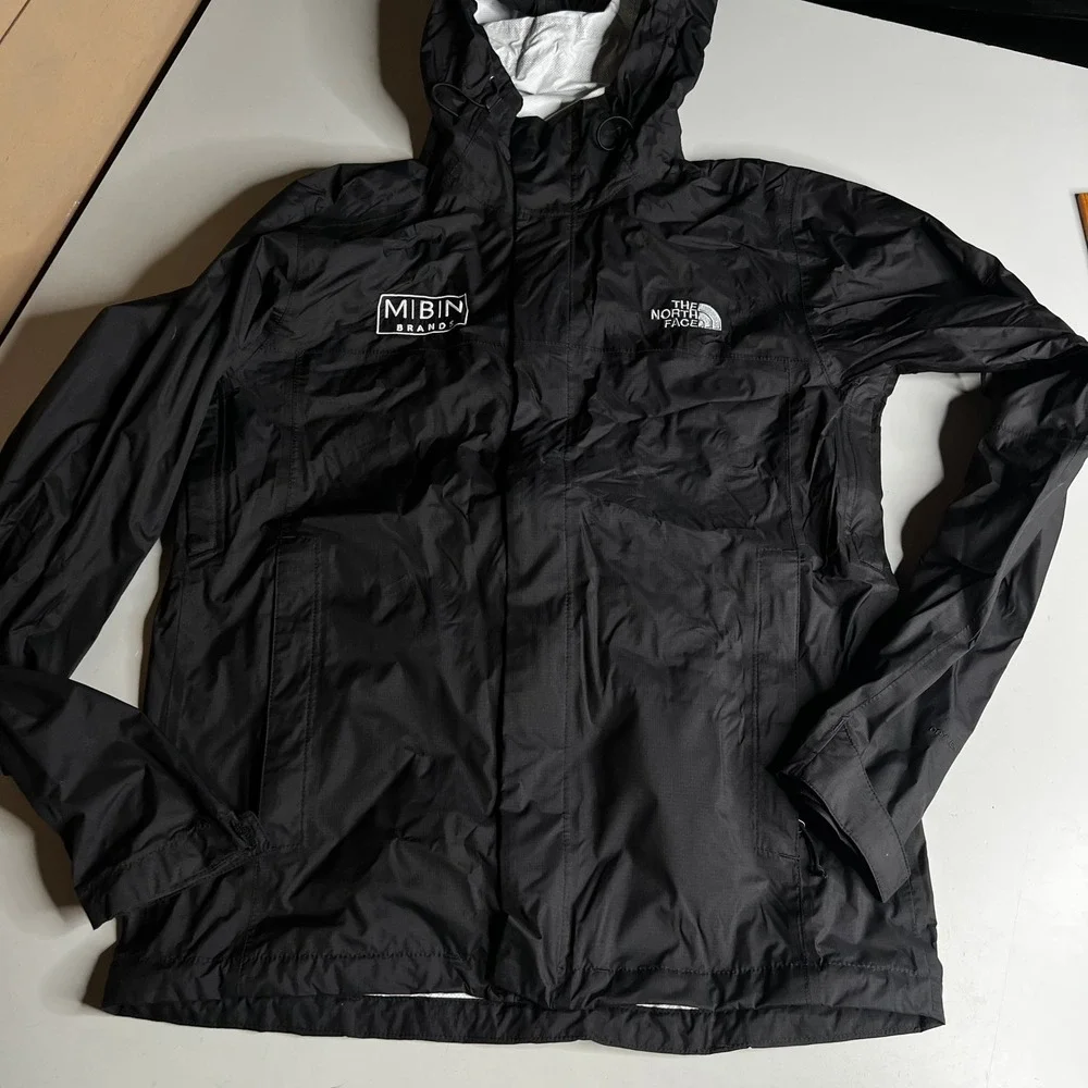 The North Face Mens DryVent Rain Jacket Black Hooded Windbreaker MIBIN Small